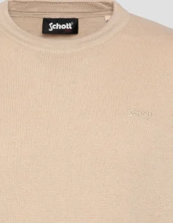 Pull col rond beige clair en maille fine - BEIGE CLAIR