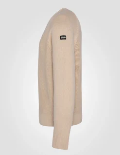 Pull col rond beige clair maille nid d'abeille - BEIGE CLAIR