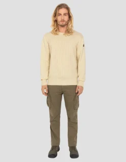 Pull col rond blanc cassé, maille fantaisie - BLANC CASSÉ