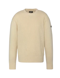 Pull col rond blanc cassé, maille fantaisie - BLANC CASSÉ