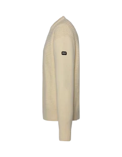Pull col rond blanc cassé, maille fantaisie - BLANC CASSÉ