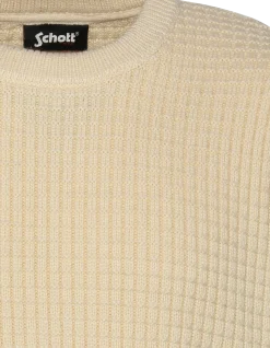 Pull col rond blanc cassé, maille fantaisie - BLANC CASSÉ