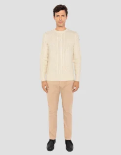 Pull col rond blanc cassé, maille torsadée - BLANC CASSÉ