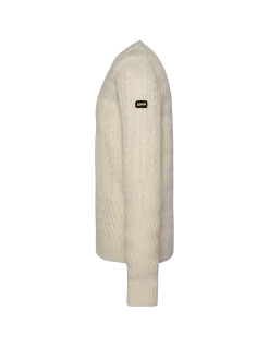 Pull col rond blanc cassé, maille torsadée - BLANC CASSÉ