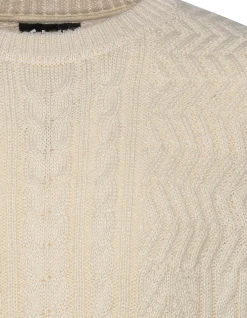 Pull col rond blanc cassé, maille torsadée - BLANC CASSÉ
