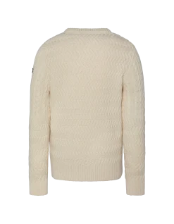 Pull col rond blanc cassé, maille torsadée - BLANC CASSÉ