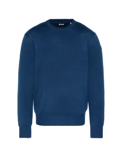 Pull col rond bleu, maille milano - BLEU