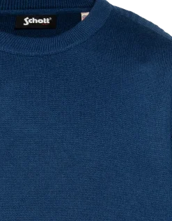 Pull col rond bleu, maille milano - BLEU
