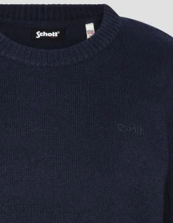 Pull col rond bleu marine en lambswool - MARINE