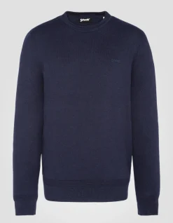 Pull col rond bleu marine en maille fine - MARINE