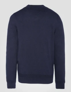 Pull col rond bleu marine en maille fine - MARINE