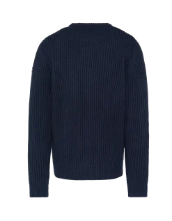Pull col rond bleu marine, maille côtelé - MARINE
