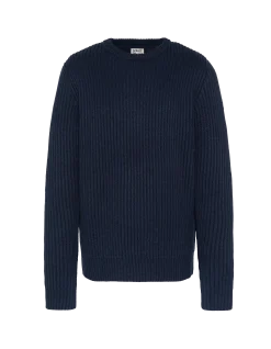 Pull col rond bleu marine, maille côtelé - MARINE
