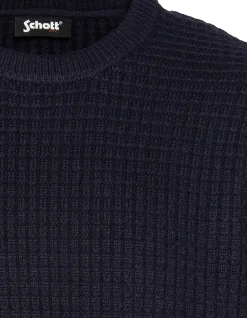 Pull col rond bleu marine, maille fantaisie - MARINE