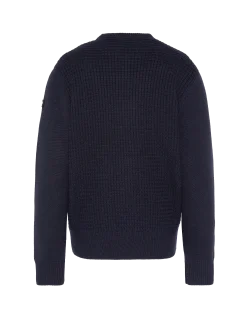 Pull col rond bleu marine, maille fantaisie - MARINE