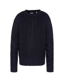 Pull col rond bleu marine, maille torsadée - MARINE