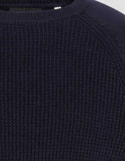 Pull col rond bleu marine maille nid d'abeille - MARINE