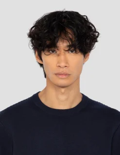Pull col rond bleu marine, maille milano - MARINE