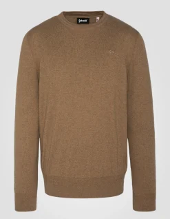 Pull col rond camel en maille fine - CAMEL