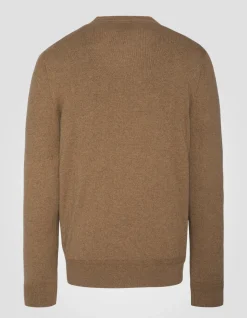 Pull col rond camel en maille fine - CAMEL