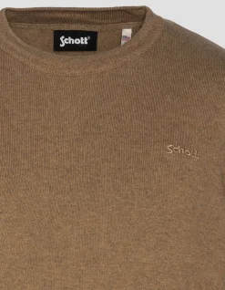 Pull col rond camel en maille fine - CAMEL
