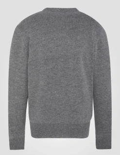 Pull col rond gris chiné en lambswool - GRIS CHINÉ