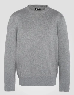 Pull col rond gris chiné en maille fine - GRIS CHINÉ
