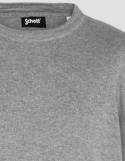 Pull col rond gris chiné en maille fine - GRIS CHINÉ