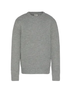 Pull col rond gris chiné, maille côtelé - GRIS CHINÉ