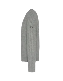 Pull col rond gris chiné, maille côtelé - GRIS CHINÉ