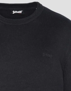 Pull col rond noir en maille fine - NOIR