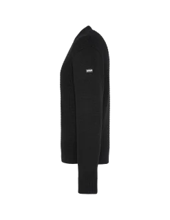Pull col rond noir, maille fantaisie - NOIR