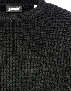 Pull col rond noir, maille fantaisie - NOIR
