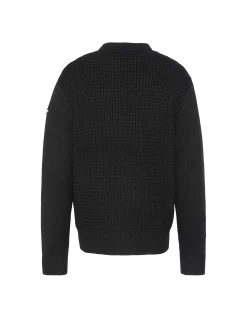 Pull col rond noir, maille fantaisie - NOIR