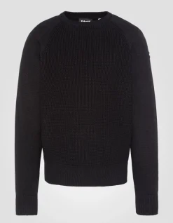 Pull col rond noir maille nid d'abeille - NOIR