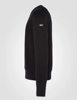 Pull col rond noir maille nid d'abeille - NOIR