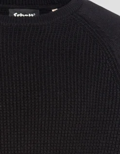 Pull col rond noir maille nid d'abeille - NOIR