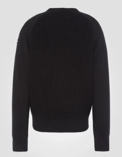 Pull col rond noir maille nid d'abeille - NOIR