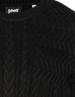 Pull col rond noir, maille torsadée - NOIR