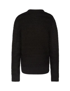 Pull col rond noir, maille torsadée - NOIR