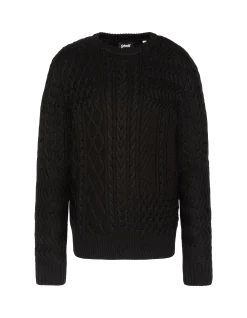 Pull col rond noir, maille torsadée - NOIR