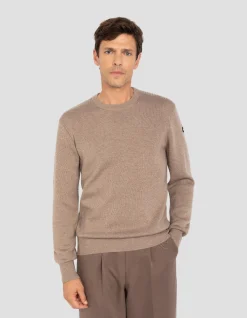 Pull col rond taupe, maille milano - TAUPE