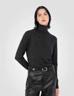Pull col roulé anthracite chiné en maille fine - ANTHRACITE CHINÉ