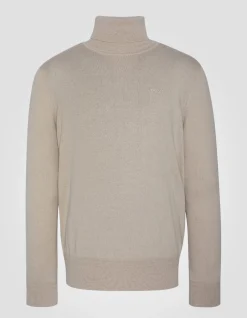 Pull col roulé beige clair en maille fine - BEIGE CLAIR