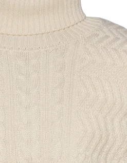 Pull col roulé blanc cassé, maille torsadée - BLANC CASSÉ