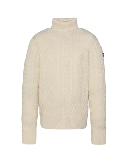 Pull col roulé blanc cassé, maille torsadée - BLANC CASSÉ