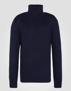 Pull col roulé bleu marine en maille fine - MARINE