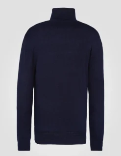 Pull col roulé bleu marine en maille fine - MARINE