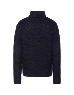 Pull col roulé bleu marine, maille torsadée - MARINE