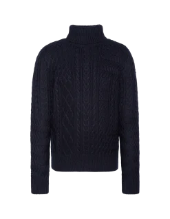 Pull col roulé bleu marine, maille torsadée - MARINE